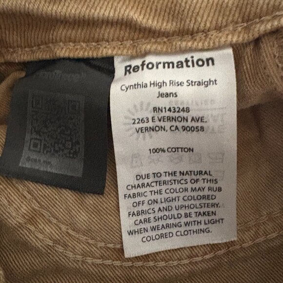 New NWOT Reformation Cynthia High Rise Straight Jeans Marzipan 26 - Picture 7 of 7